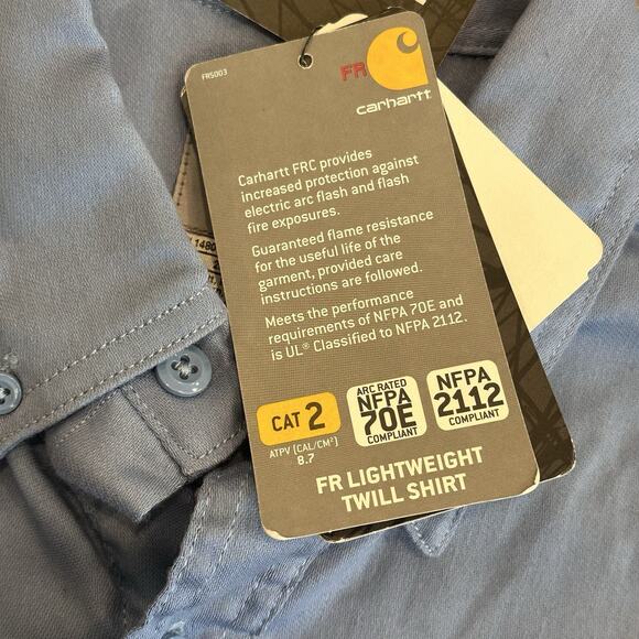 CARHARTT FR Shirt Men's Med Blue Work Wear Button Down Pockets Long Sleeve NWT - Picture 9 of 12